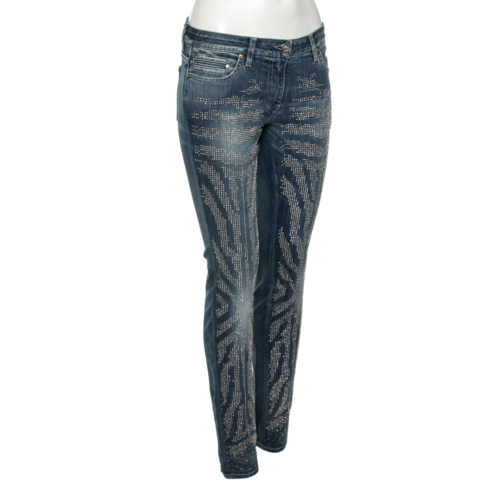 

Roberto Cavalli Blue Stud Embellished Denim Slim Fit Jeans