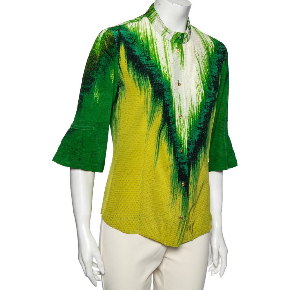 

Roberto Cavalli Green Abstract Print Silk Blouse
