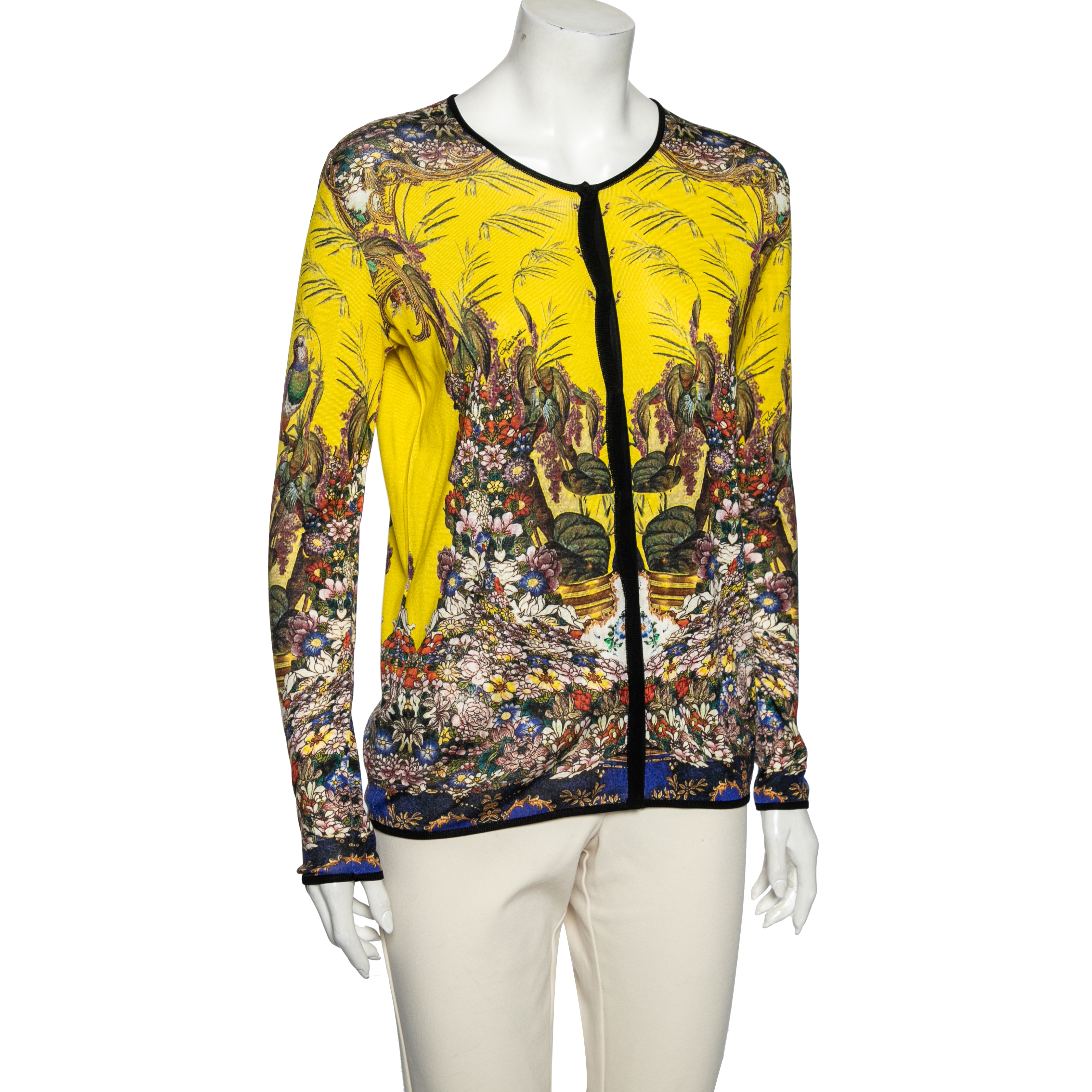 

Roberto Cavalli Yellow Printed Silk Knit Button Front Cardigan