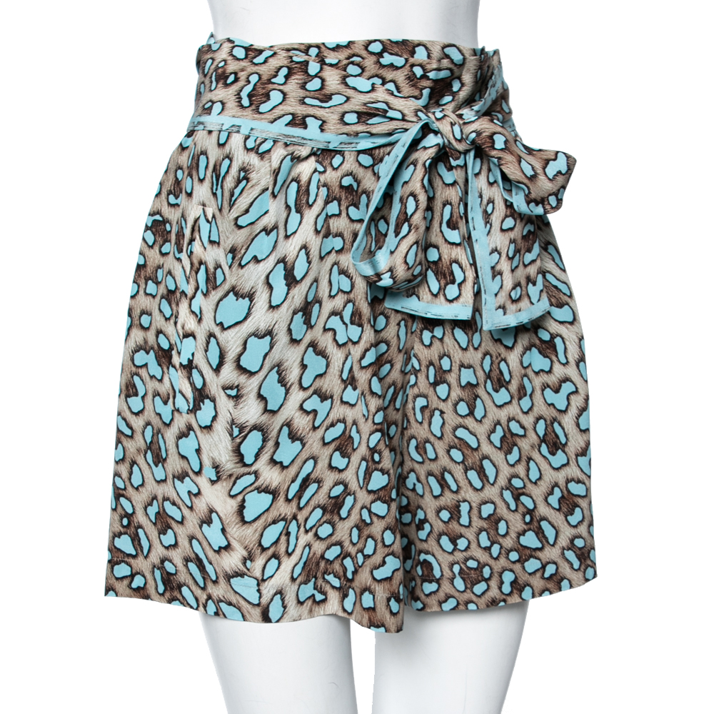 

Roberto Cavalli Brown & Blue Animal Print Silk Faux Wrap Shorts