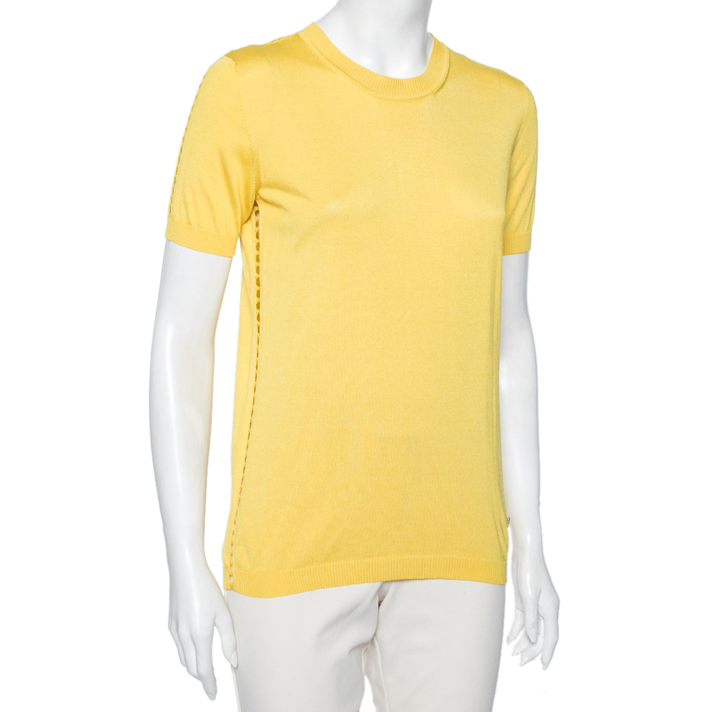 

Roberto Cavalli Yellow Knit Laser Cut Top