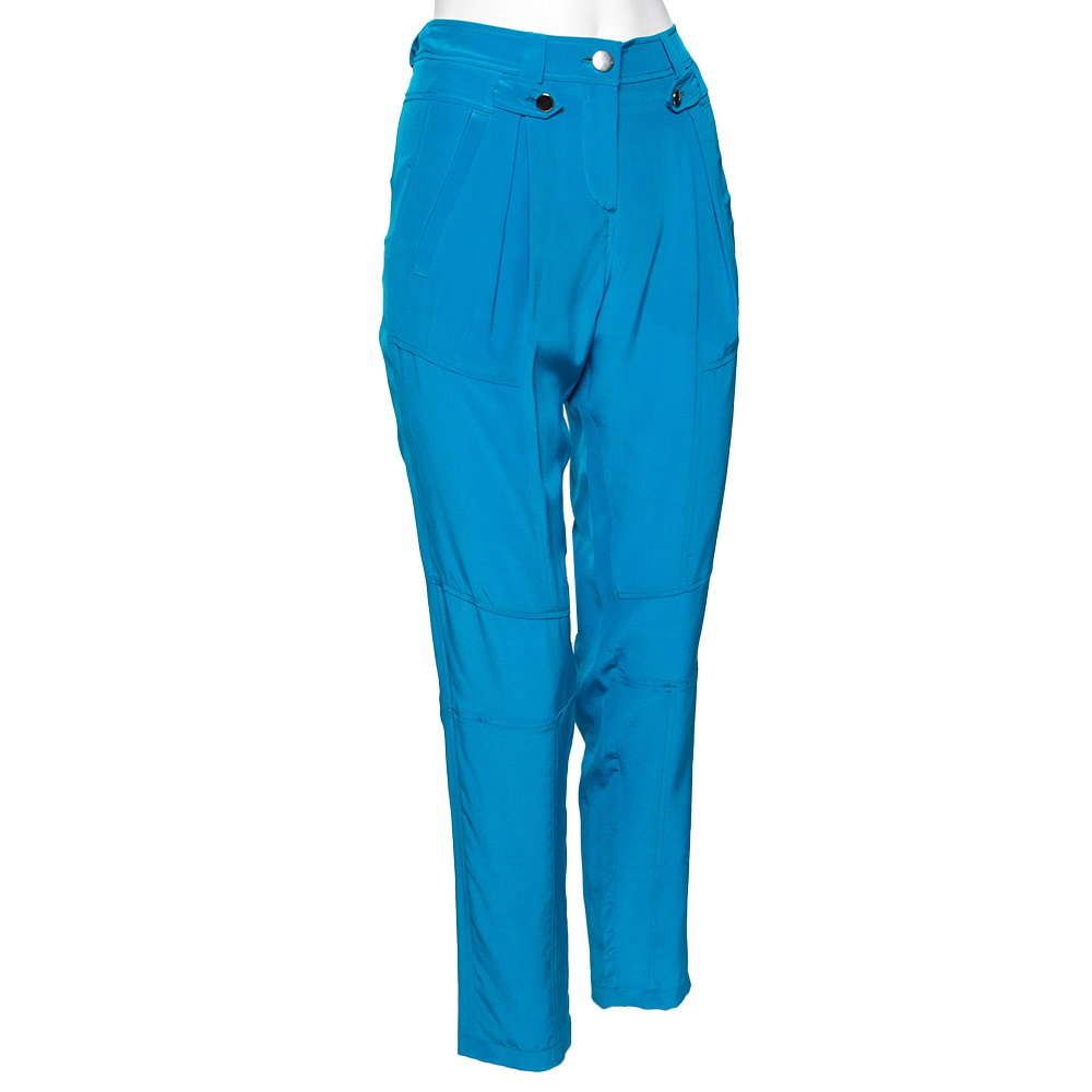 

Roberto Cavalli Blue Silk Cargo Pants