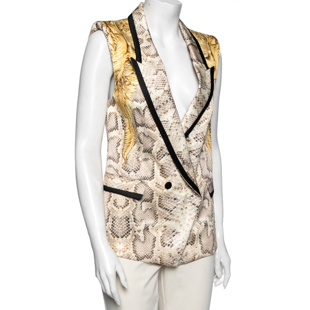 

Roberto Cavalli Brown Python Print Silk Blazer