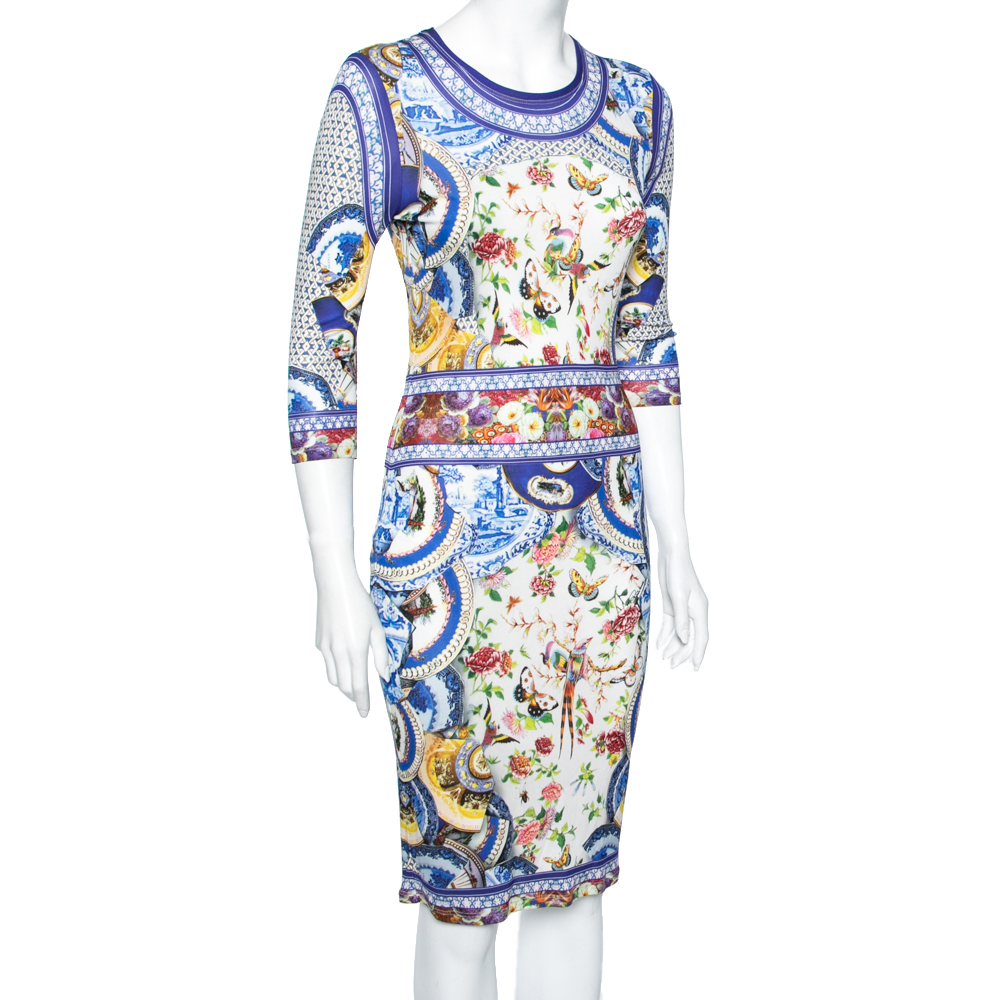 

Roberto Cavalli Blue Floral Printed Jersey Dress