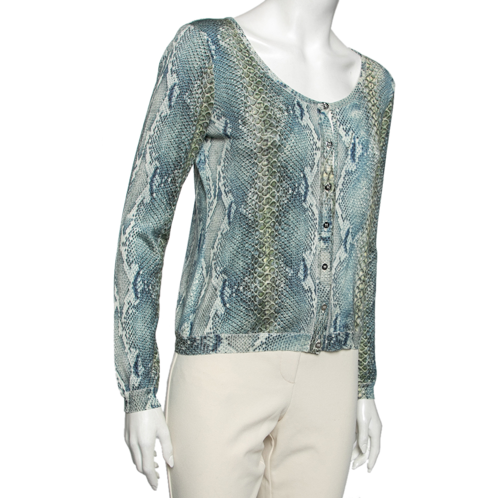 

Roberto Cavalli Blue and Green Python Print Knit Sweater