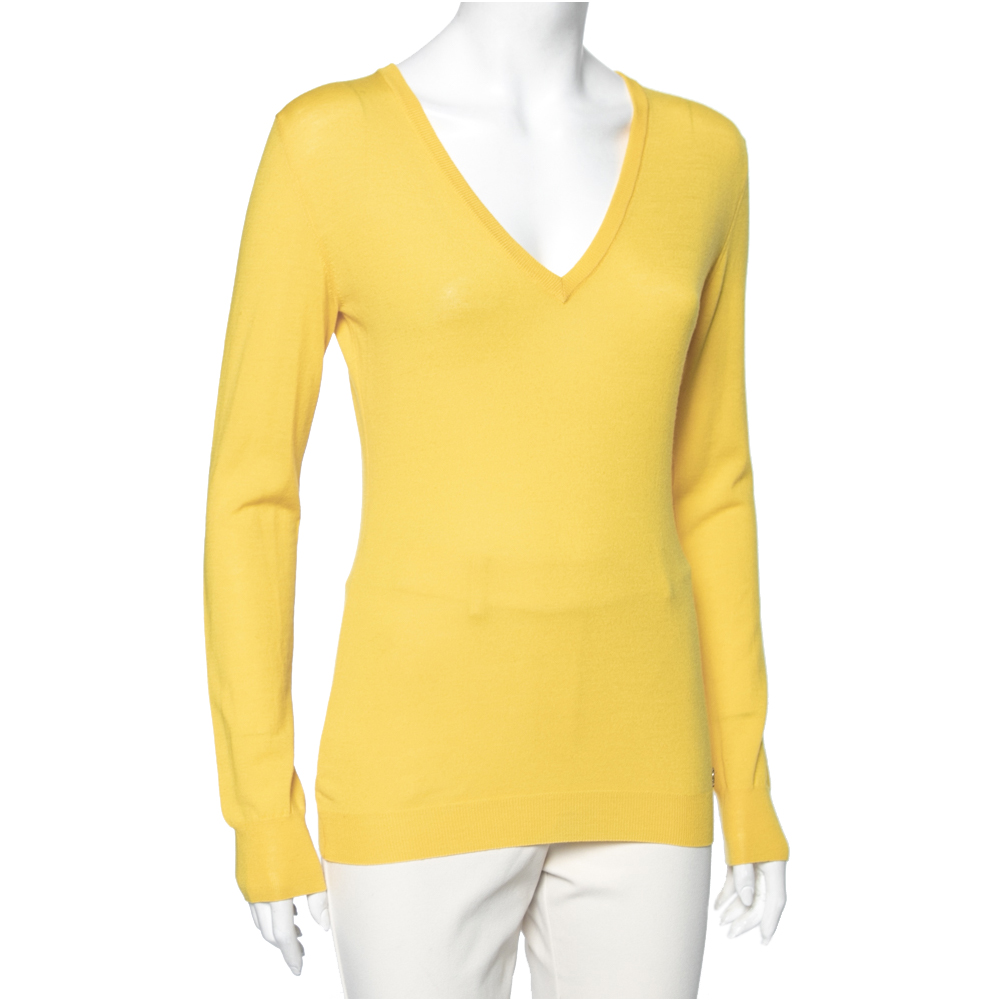 

Roberto Cavalli Yellow Wool V Neck Top