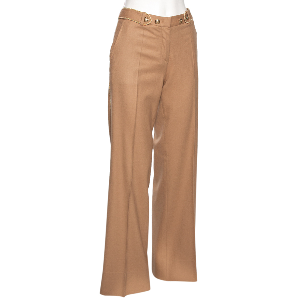 

Roberto Cavalli Beige Wool Chain Embellished Trousers