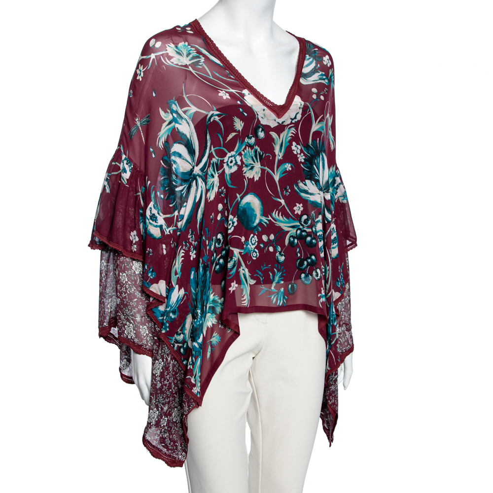 

Roberto Cavalli Purple Floral Printed Silk Kaftan Top