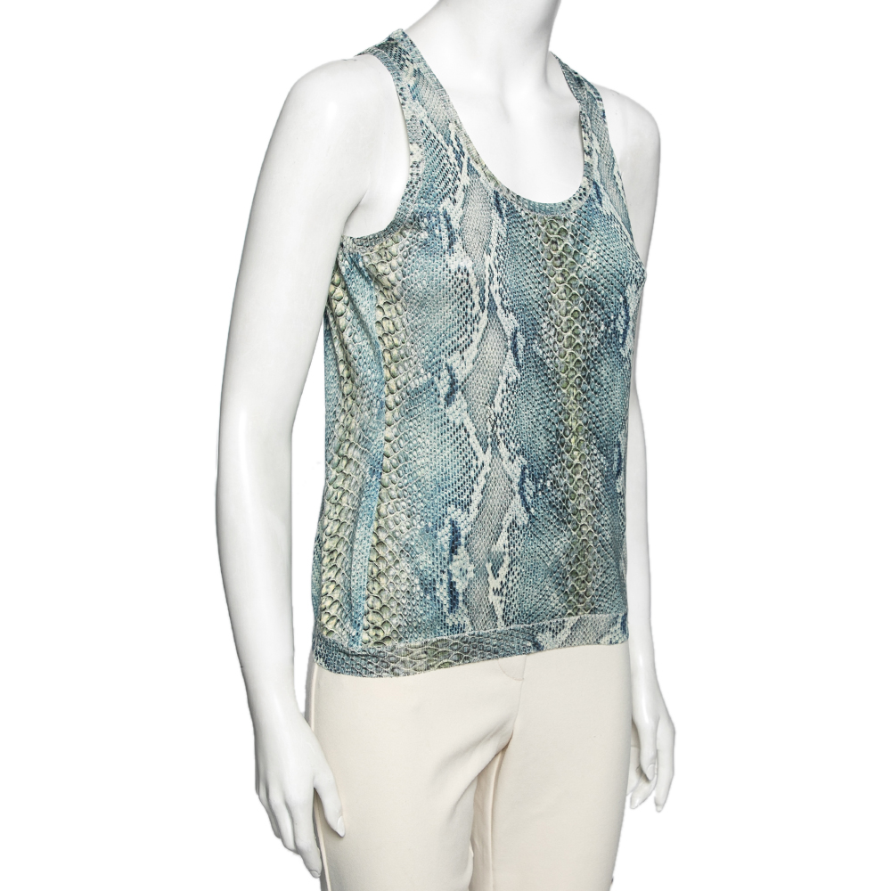 

Roberto Cavalli Blue Snake Print Silk Knit Tank Top