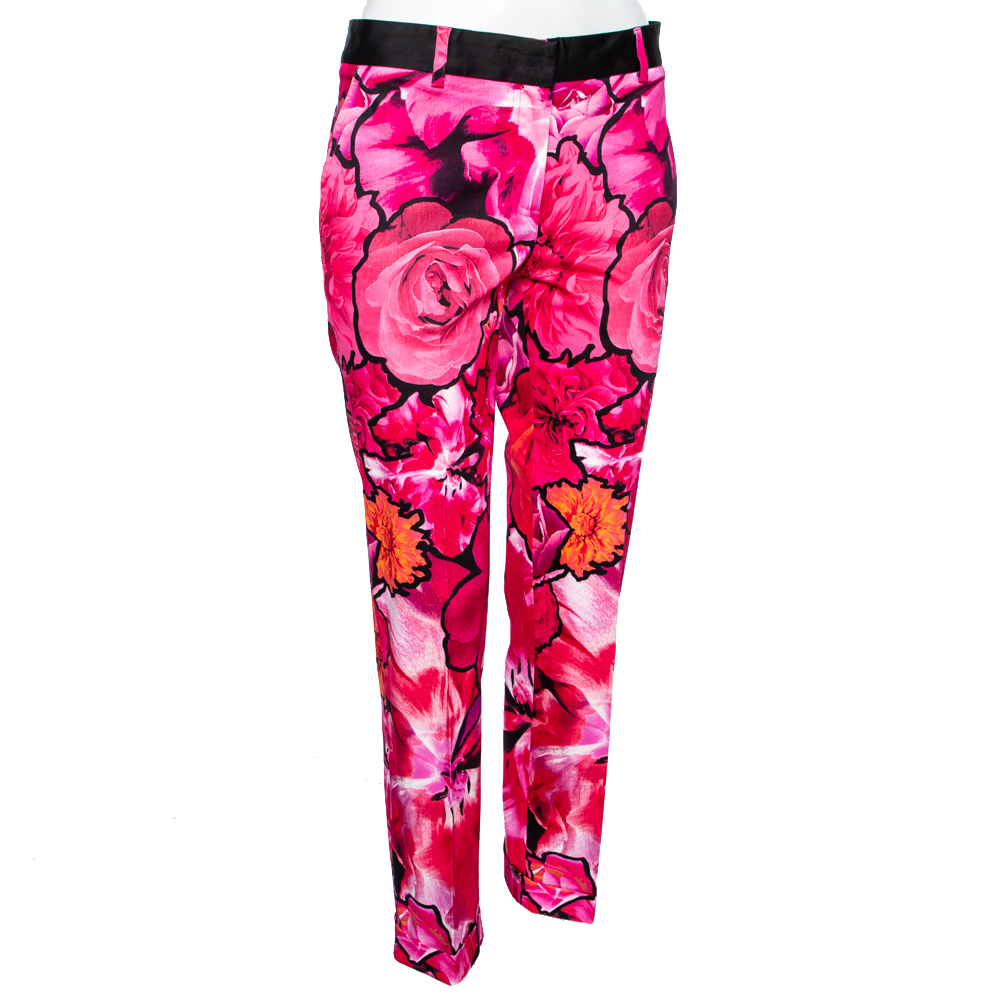 

Roberto Cavalli Pink Floral Print Stretch Cotton Pants