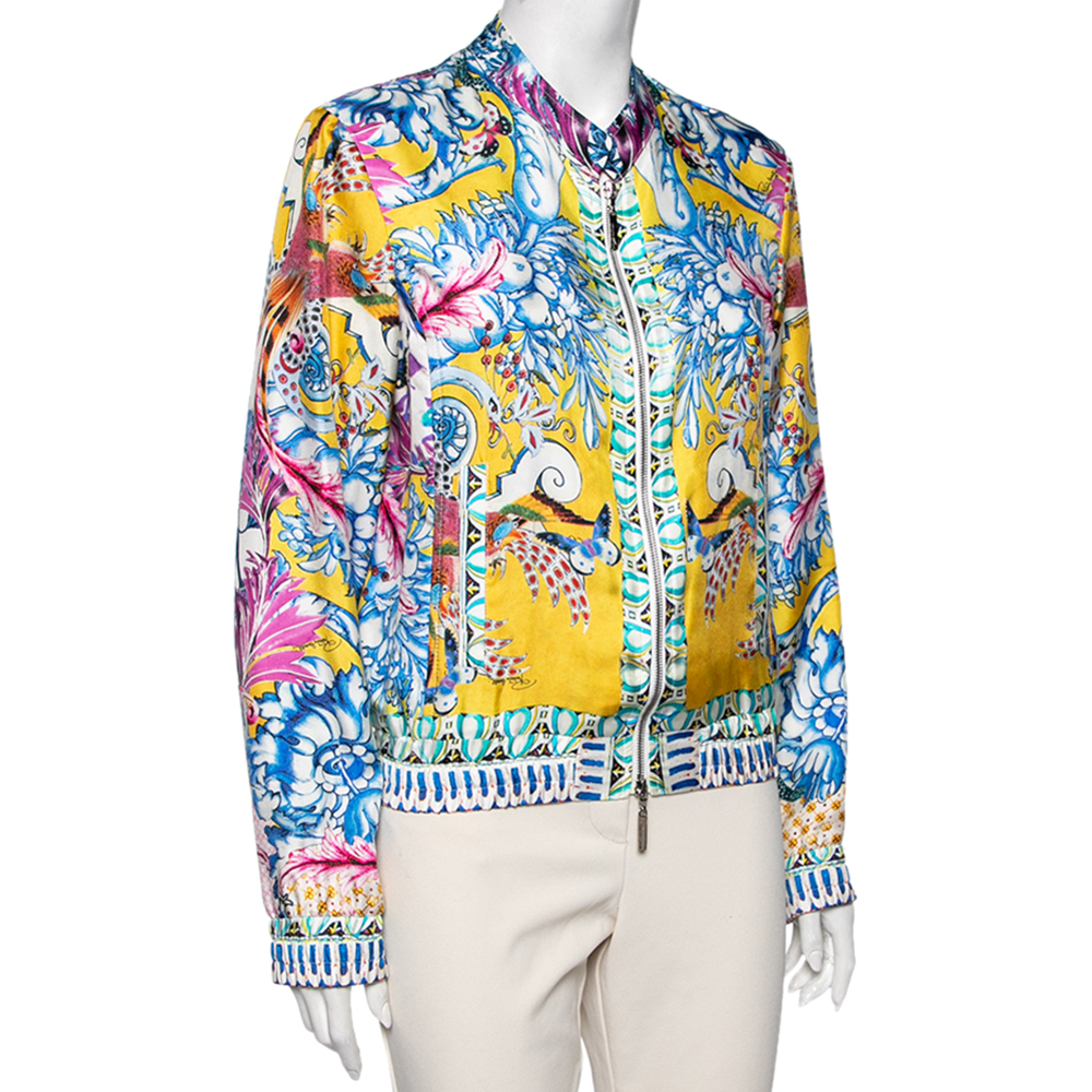 

Roberto Cavalli Multicolor Printed Silk Bomber Jacket