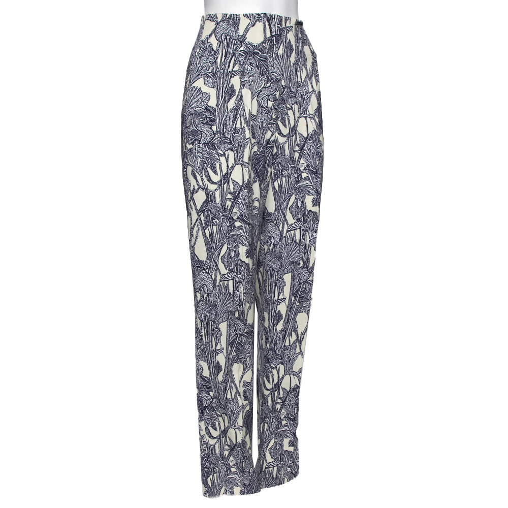 

Roberto Cavalli Cream Printed Crepe High Waist Trousers
