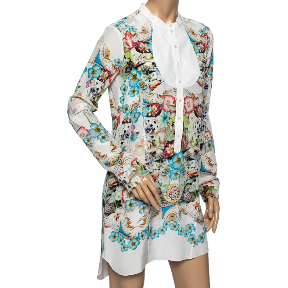 

Roberto Cavalli Multicolor Printed Silk Button Front Mini Dress