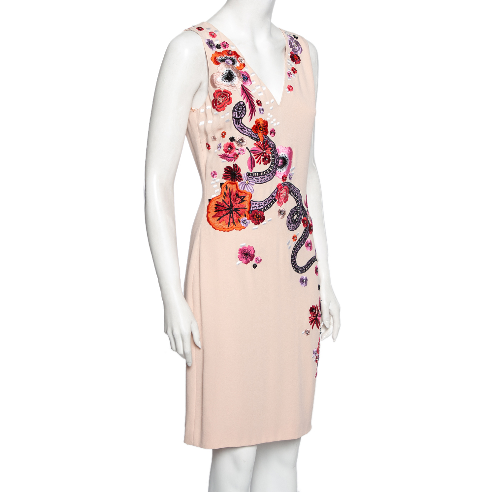 

Roberto Cavalli Light Pink Embroidered Crepe Sleeveless Sheath Dress