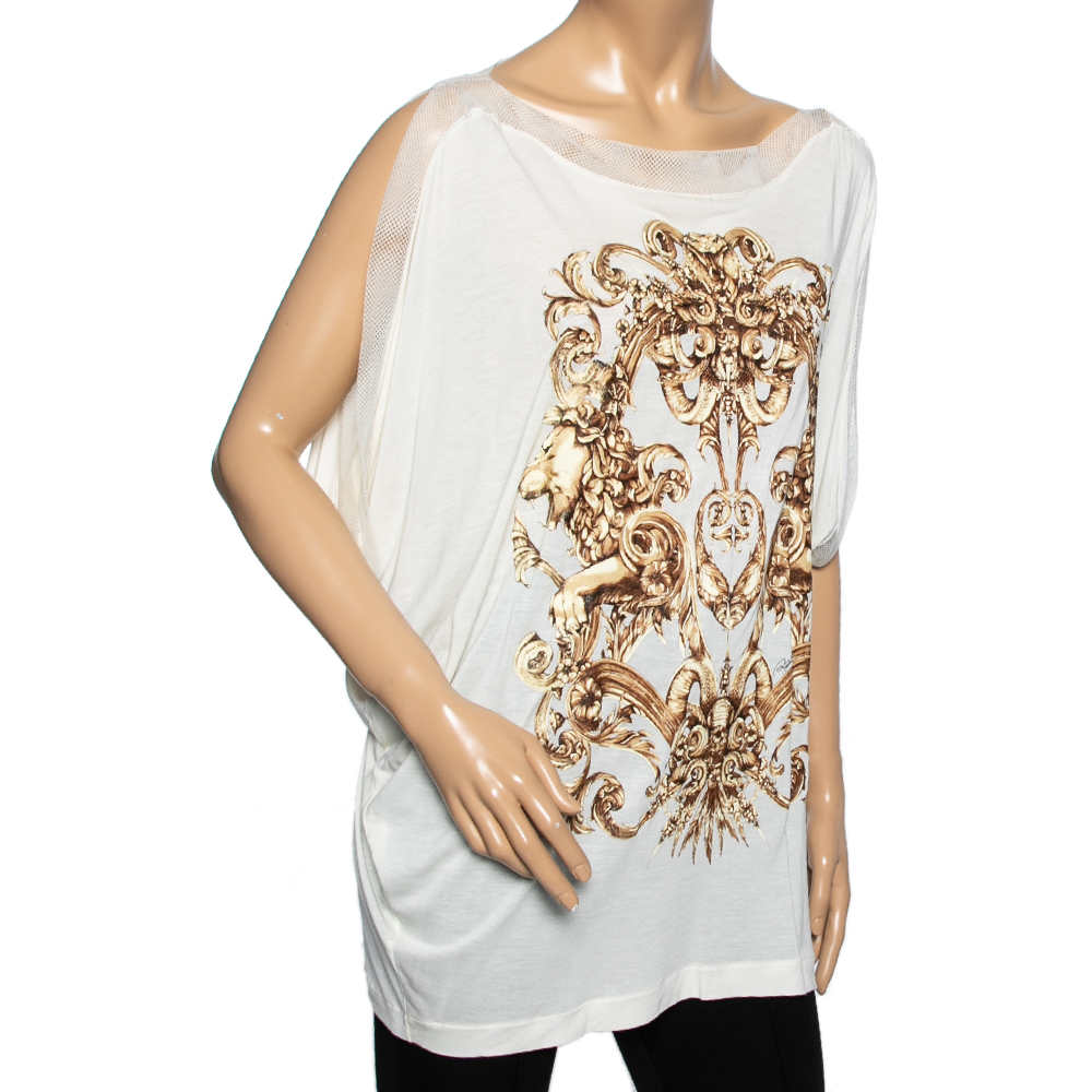 

Roberto Cavalli White Printed Nylon Mesh Trim Top