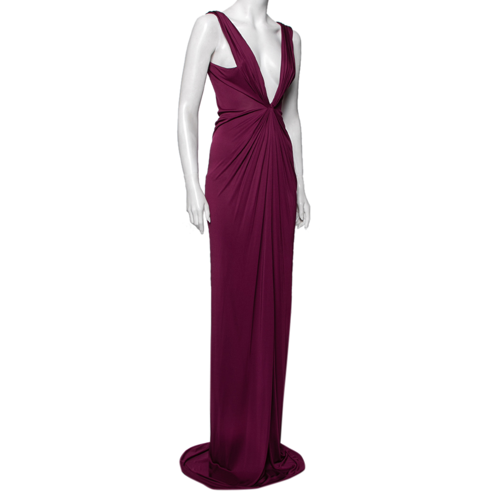 

Roberto Cavalli Purple Jersey Pleated Front Sleeveless Maxi Dress