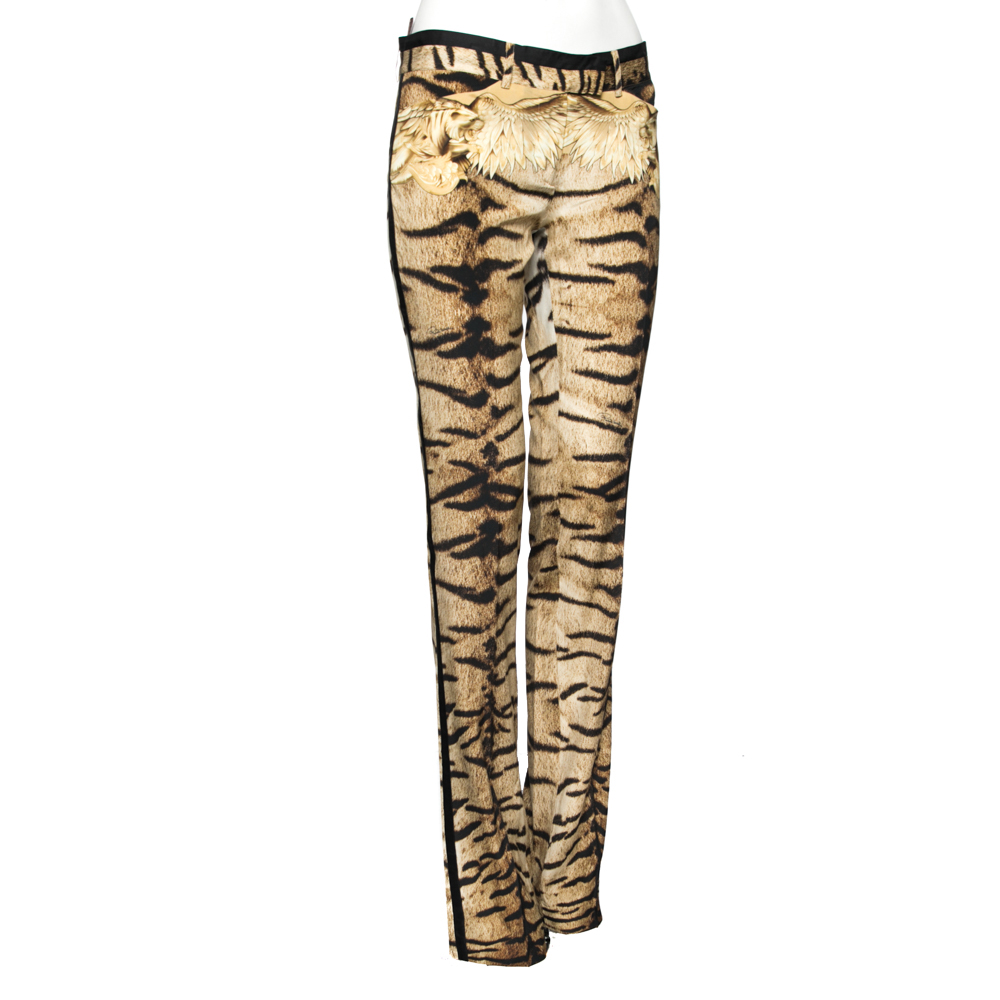 

Roberto Cavalli Beige Animal Printed Stretch Silk Pants