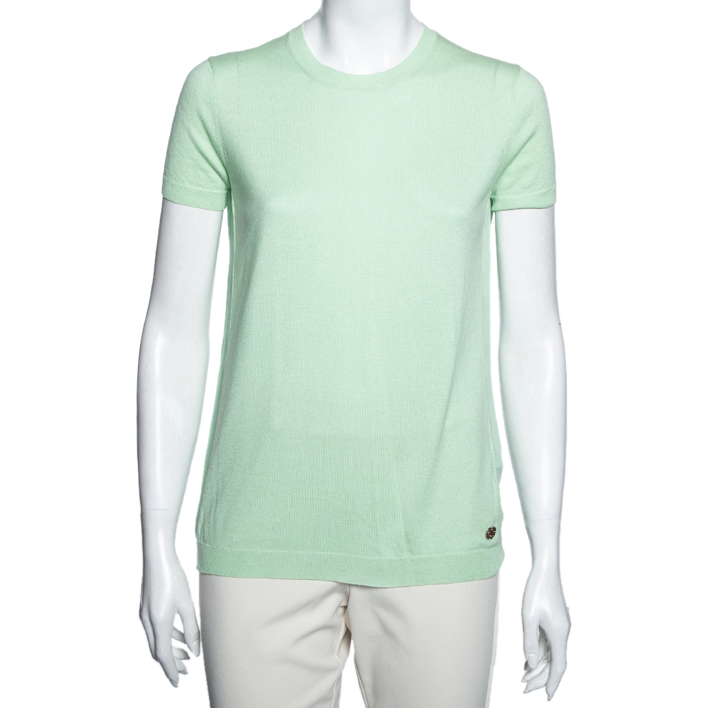 

Roberto Cavalli Green Silk & Cashmere Paneled T-Shirt M