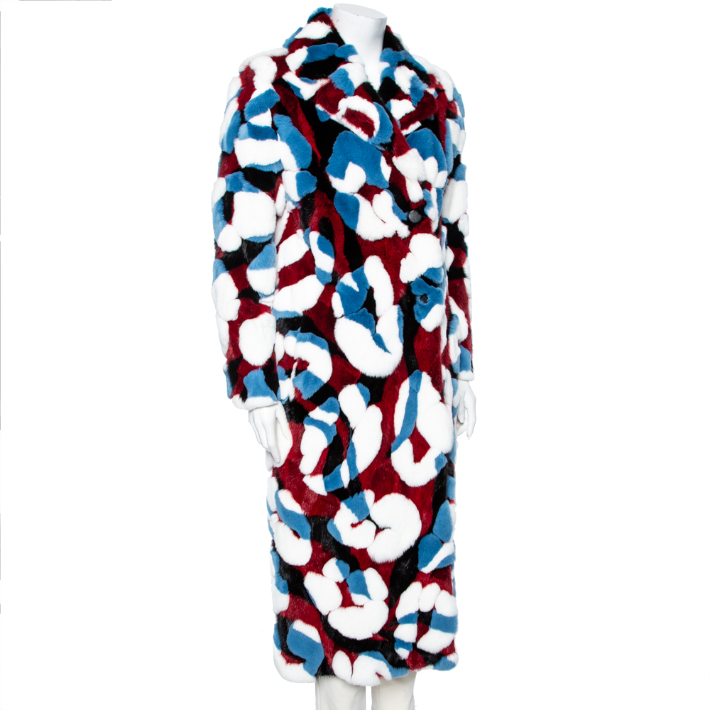 

Roberto Cavalli Multicolor Patterned Fur Button Front Coat