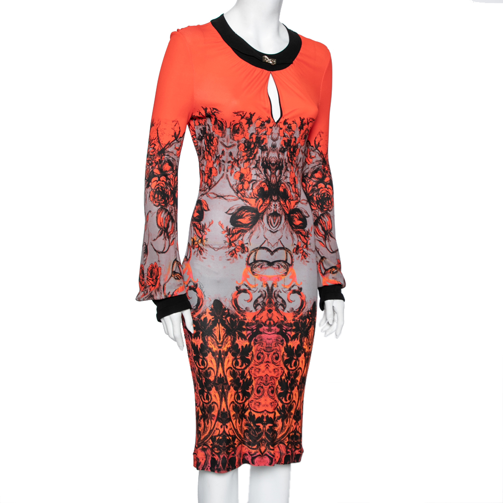 

Roberto Cavalli Orange Printed Jersey Long Sleeve Dress