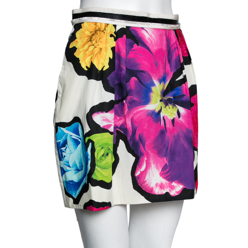 

Roberto Cavalli White Floral Printed Mini Skirt