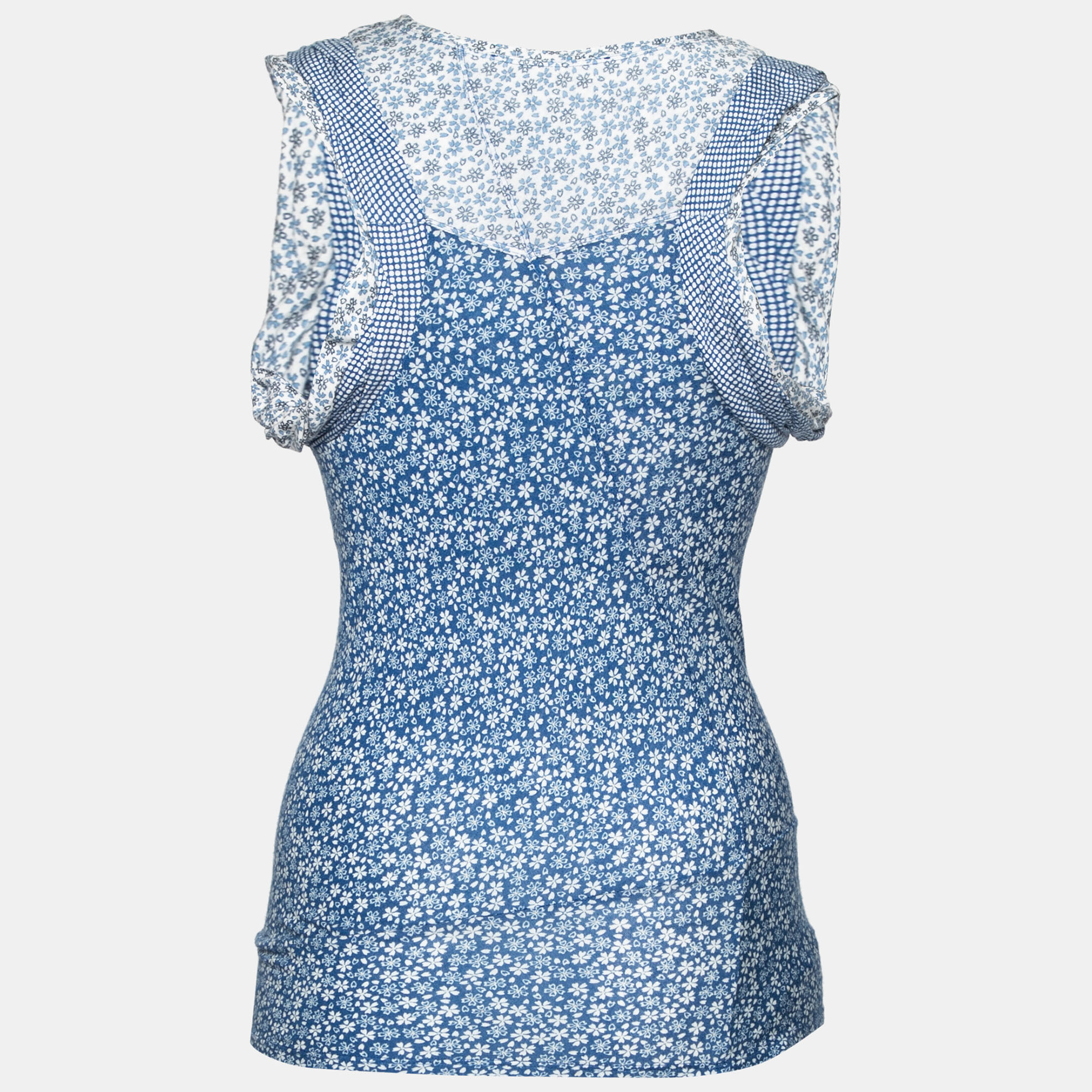 

Roberto Cavalli Blue Floral Printed Stretch Knit Sleeveless Top