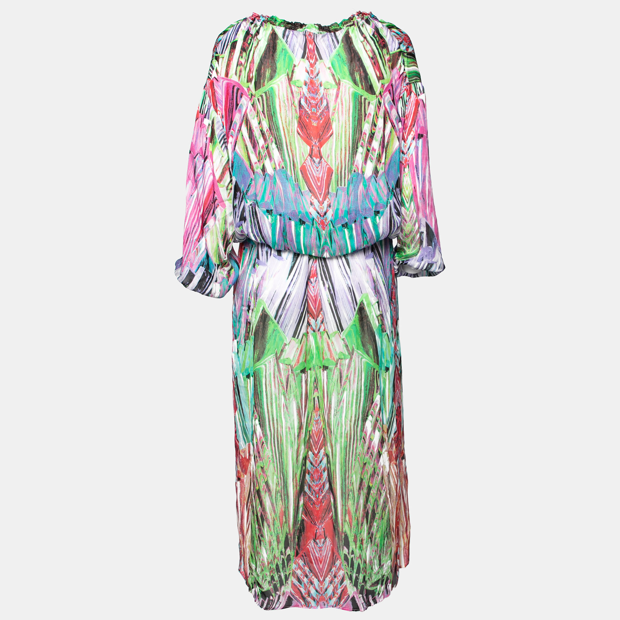 

Roberto Cavalli Multicolor Printed Silk Side Slit Detailed Dress