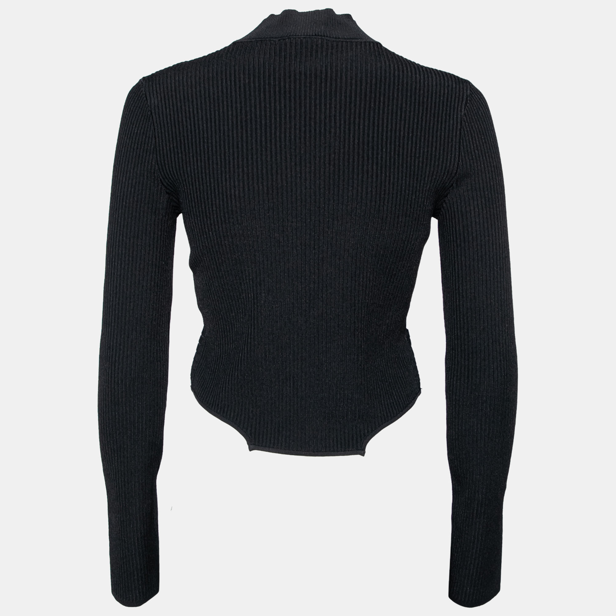 

Roberto Cavalli Black Knit Cut Out Button Detailed Crew Neck Top