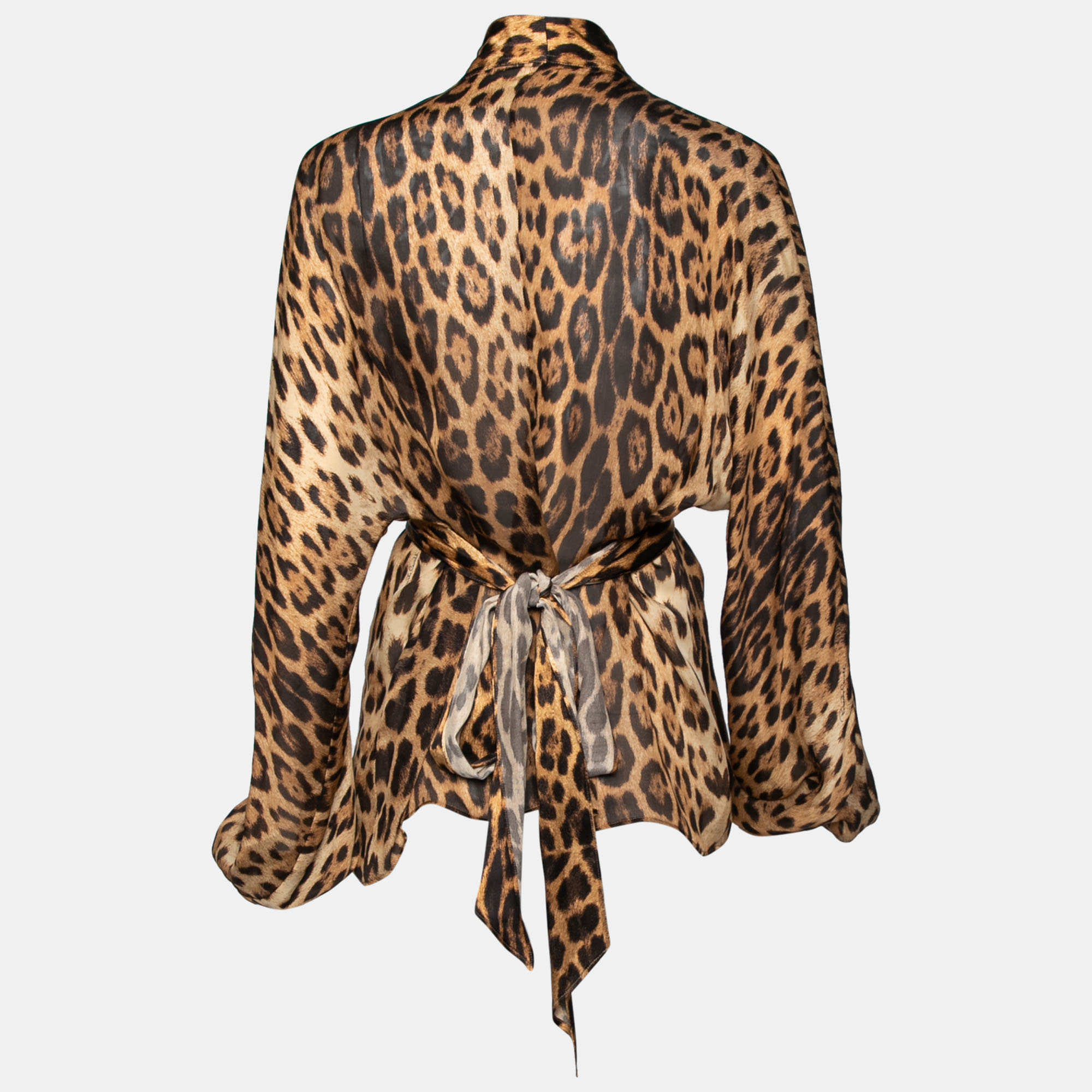 

Roberto Cavalli Brown Animal Printed Silk Neck Tie Detail Blouse