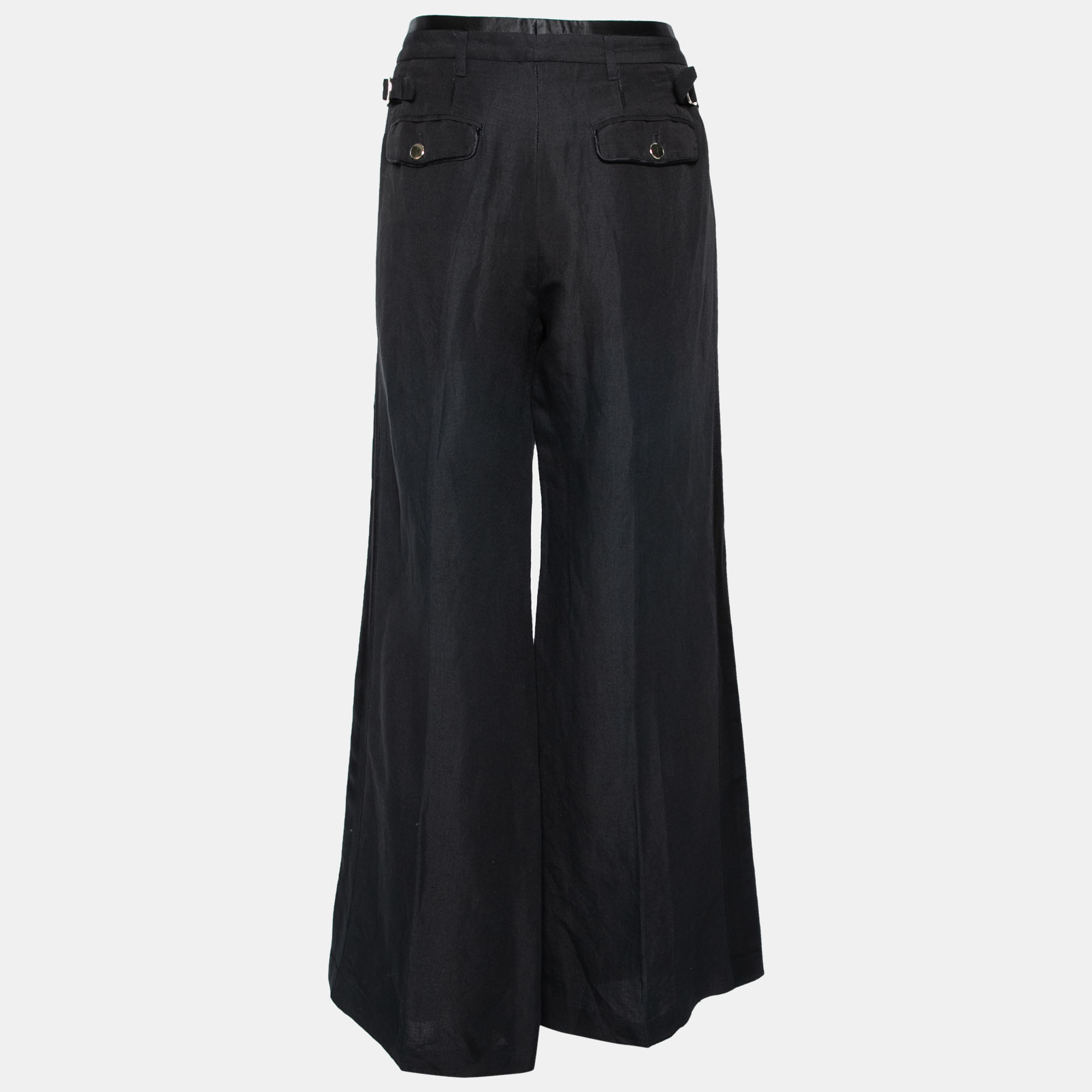 

Roberto Cavalli Black Linen and Satin Trim Palazzo Pants