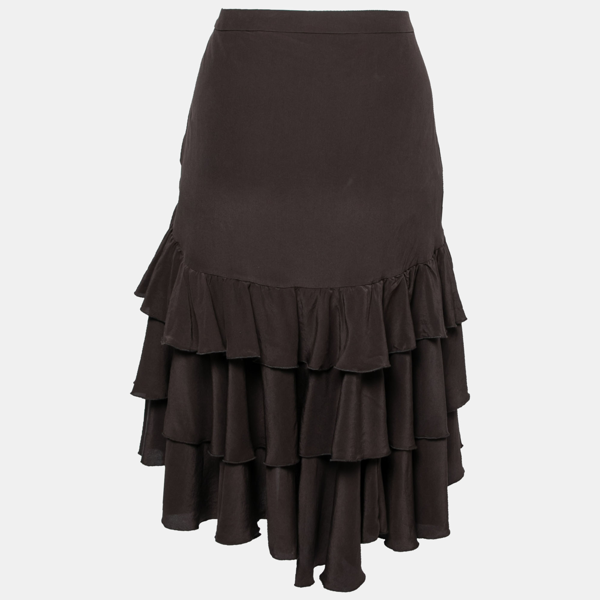 

Roberto Cavalli Brown Silk Ruffle Trimmed Skirt
