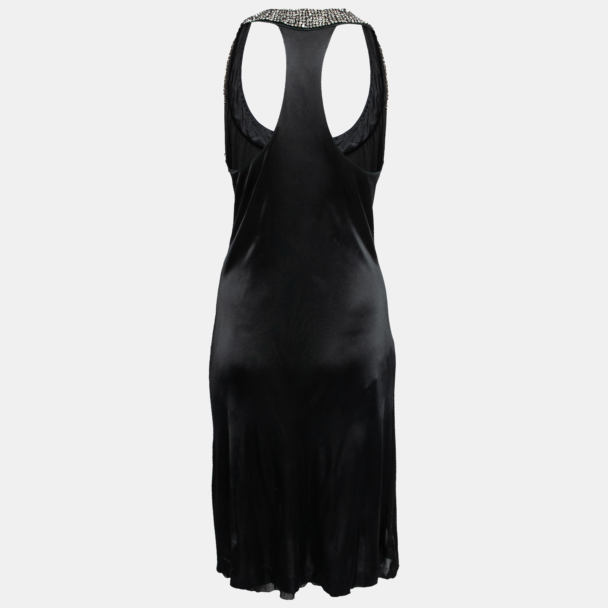 

Roberto Cavalli Black Jersey Embellished Neck Racerback Short Dress