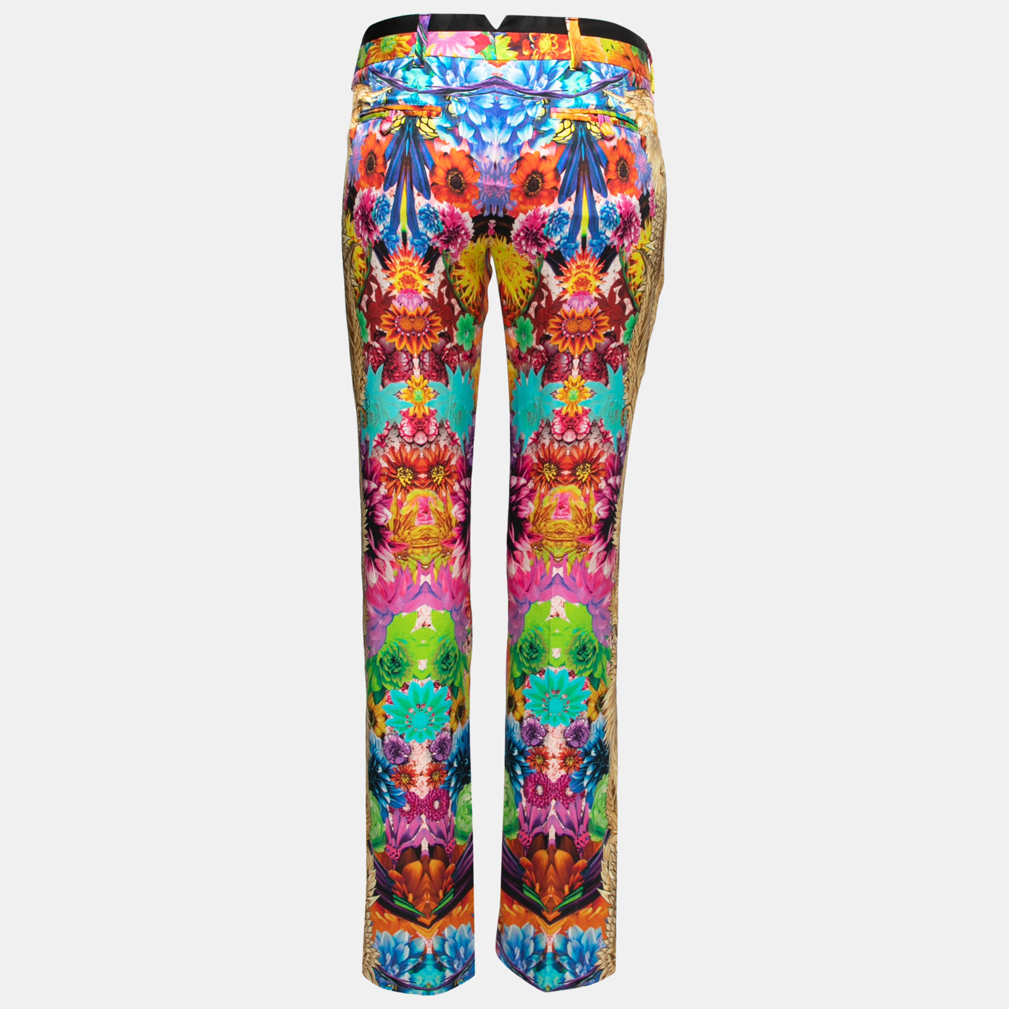 

Roberto Cavalli Multicolor Floral Print Silk Low Rise Psychedelic Pants