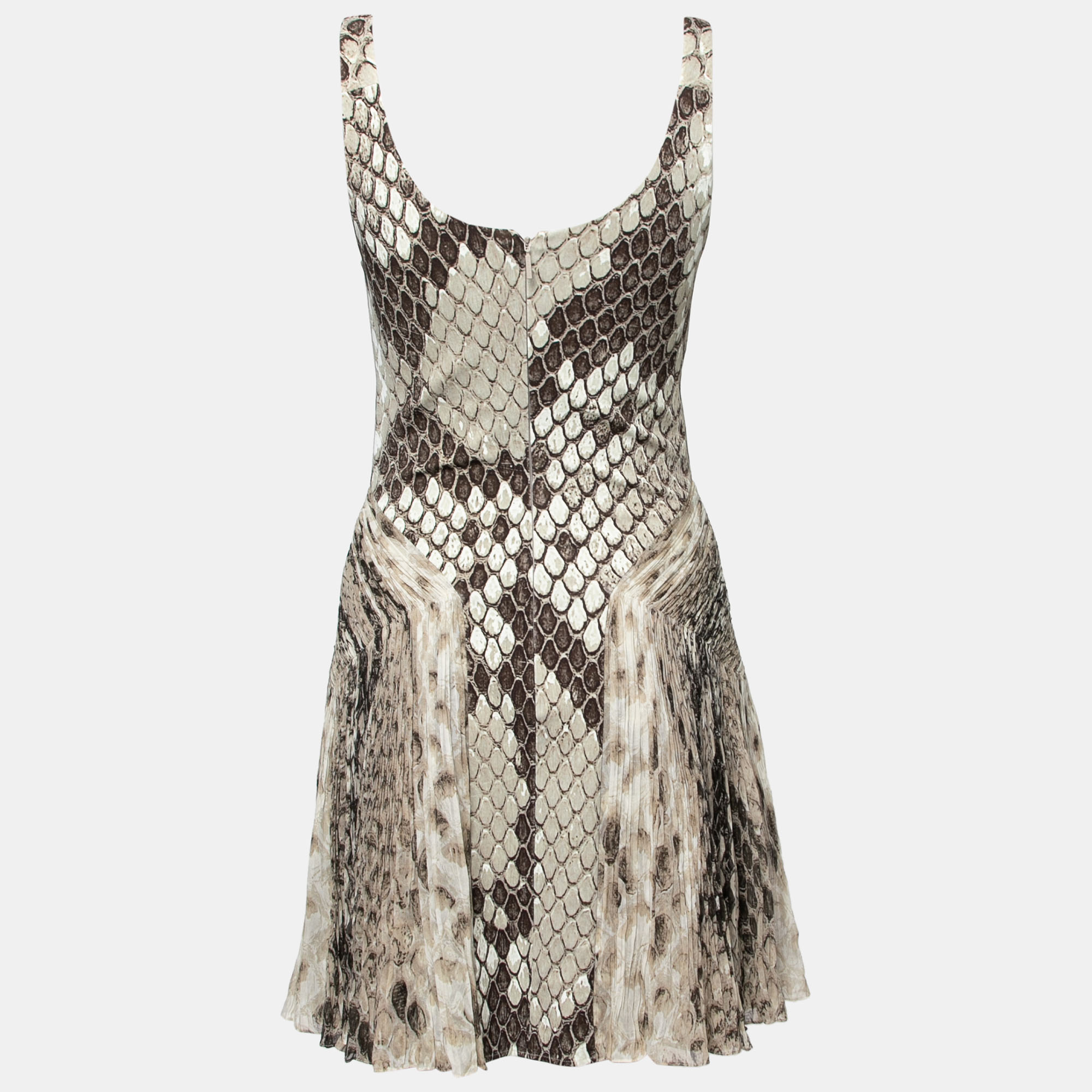 

Roberto Cavalli Grey Python Printed Jersey & Silk Cut-Out Detail Dress