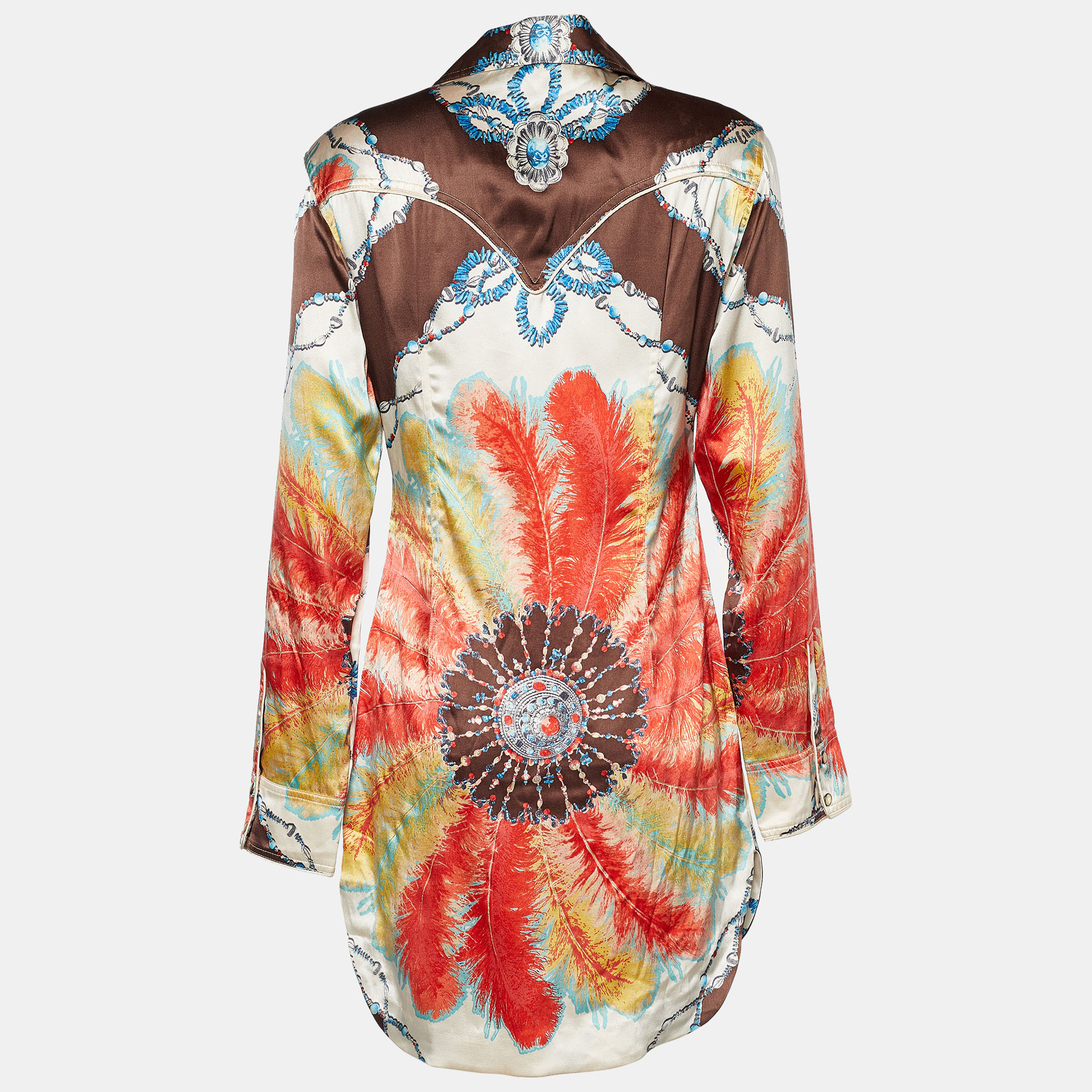 

Roberto Cavalli Multicolor Bejeweled Feather Print Silk Tunic