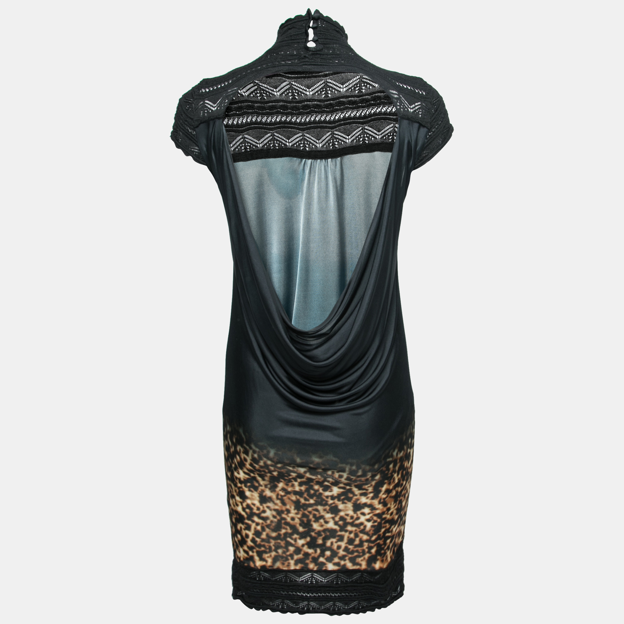 

Roberto Cavalli Black Wool & Jersey Draped Back Dress