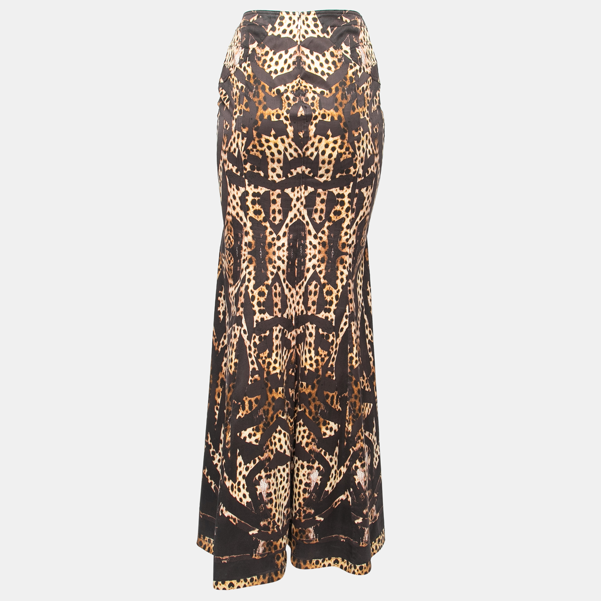 

Roberto Cavalli Brown Leopard Printed Cotton Belted Maxi Skirt