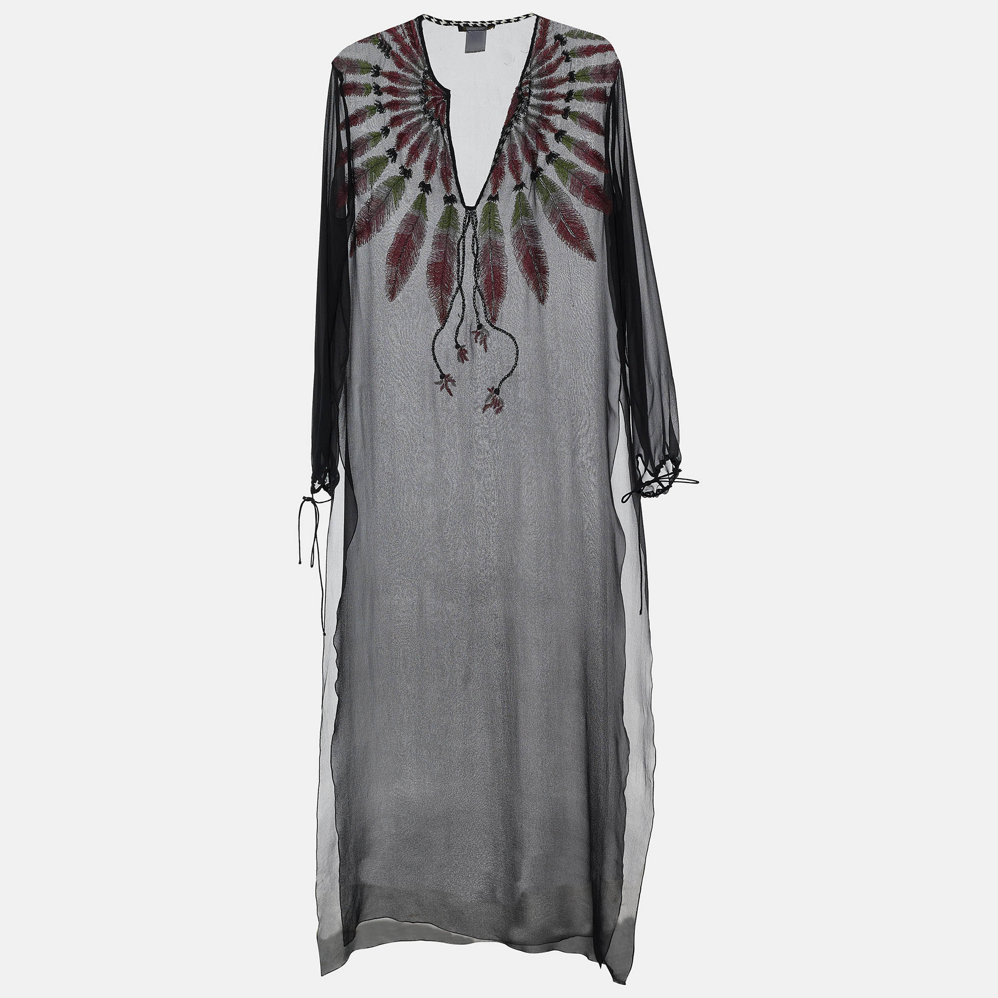 

Roberto Cavalli Black Silk Embroidered Full Sleeves Dress