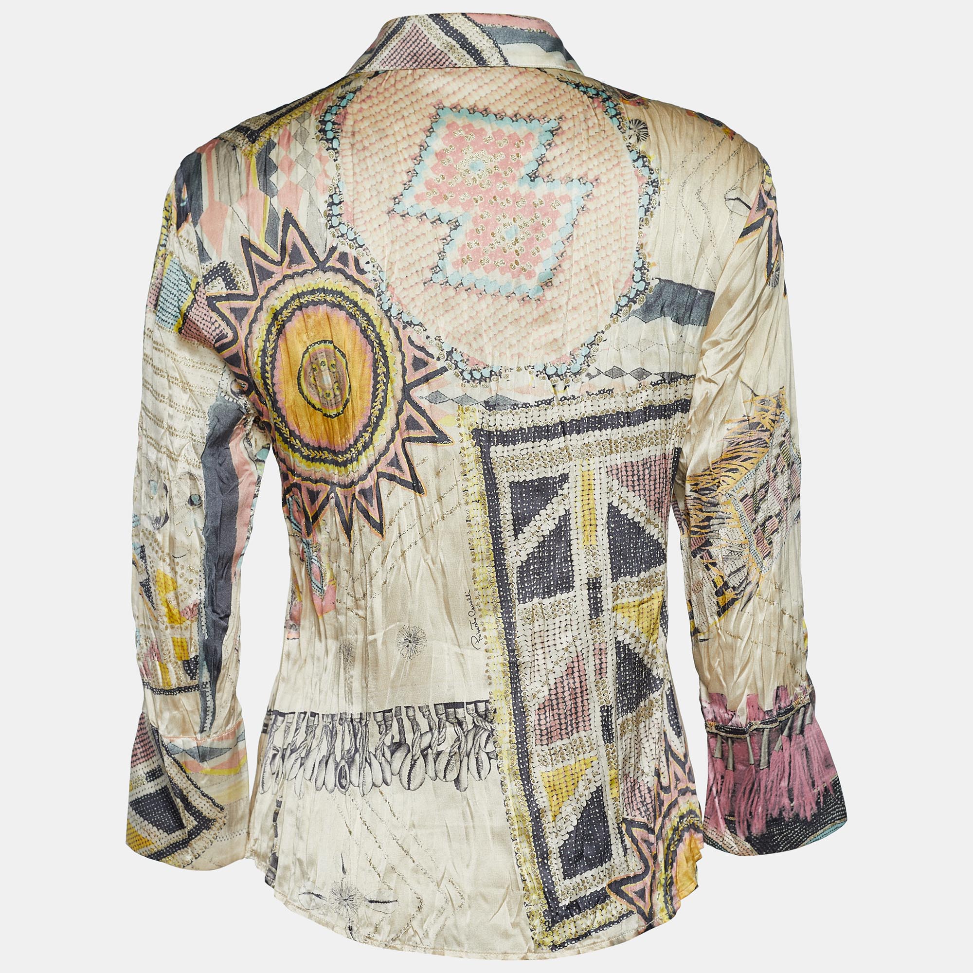 

Roberto Cavalli Multicolor Foil Print Silk Button Front Shirt