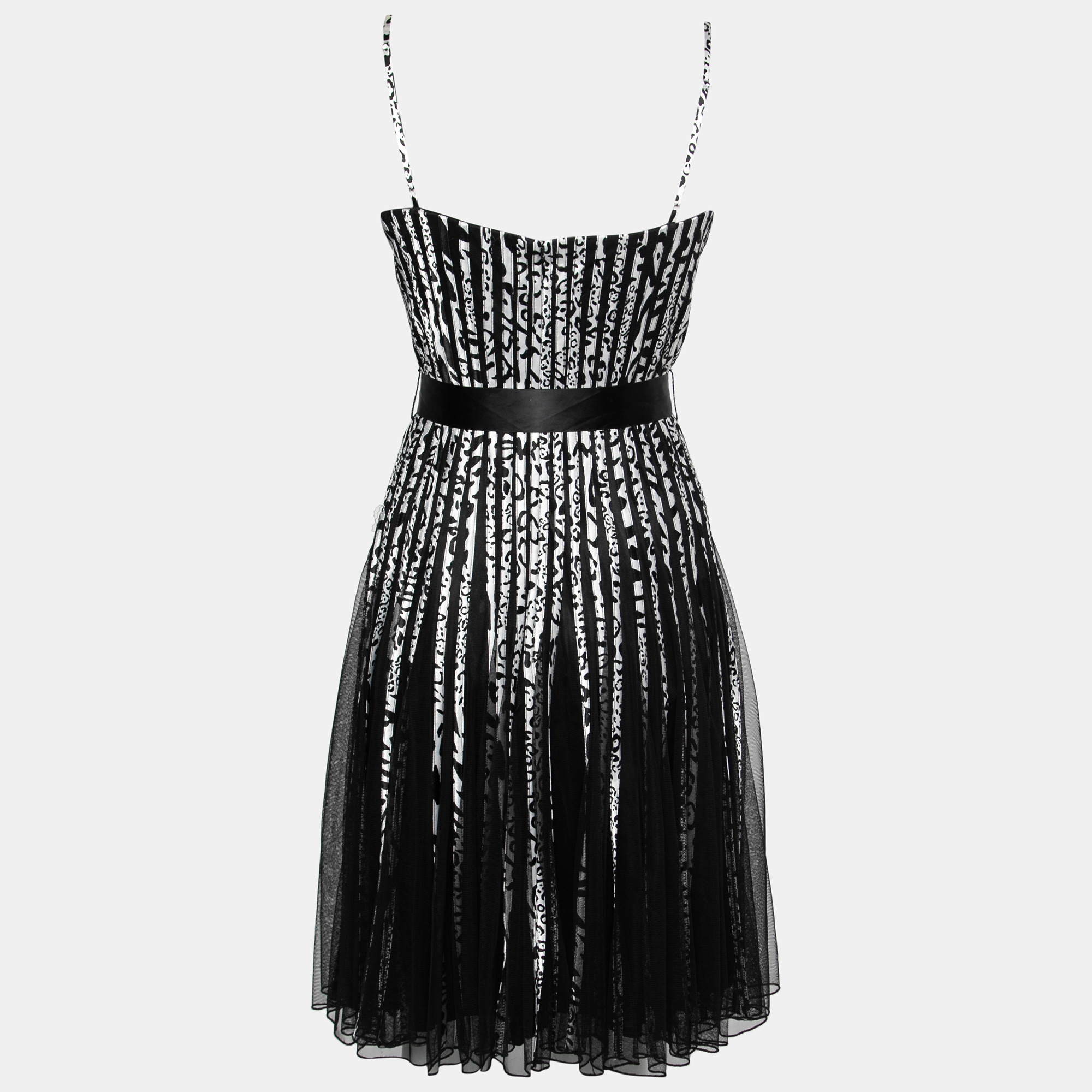 

Roberto Cavalli Monochrome Animal Print Satin and Mesh Flared Dress, Black