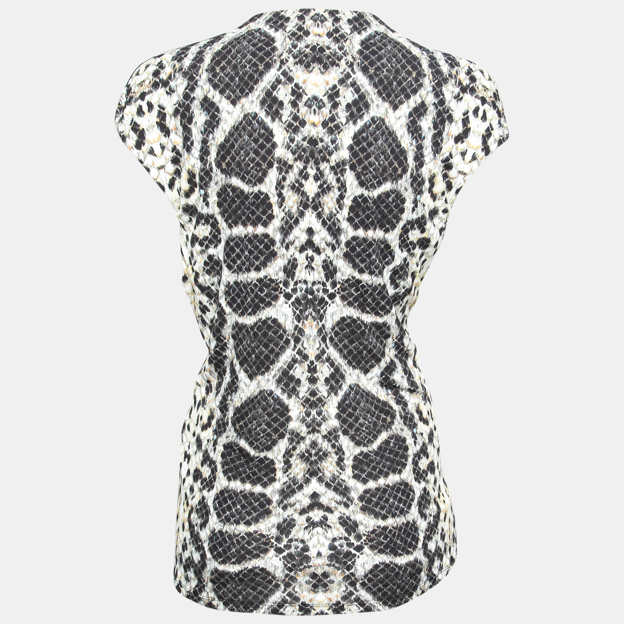 

Roberto Cavalli Beige and Black Python Printed Jersey Ruched Detailed Blouse