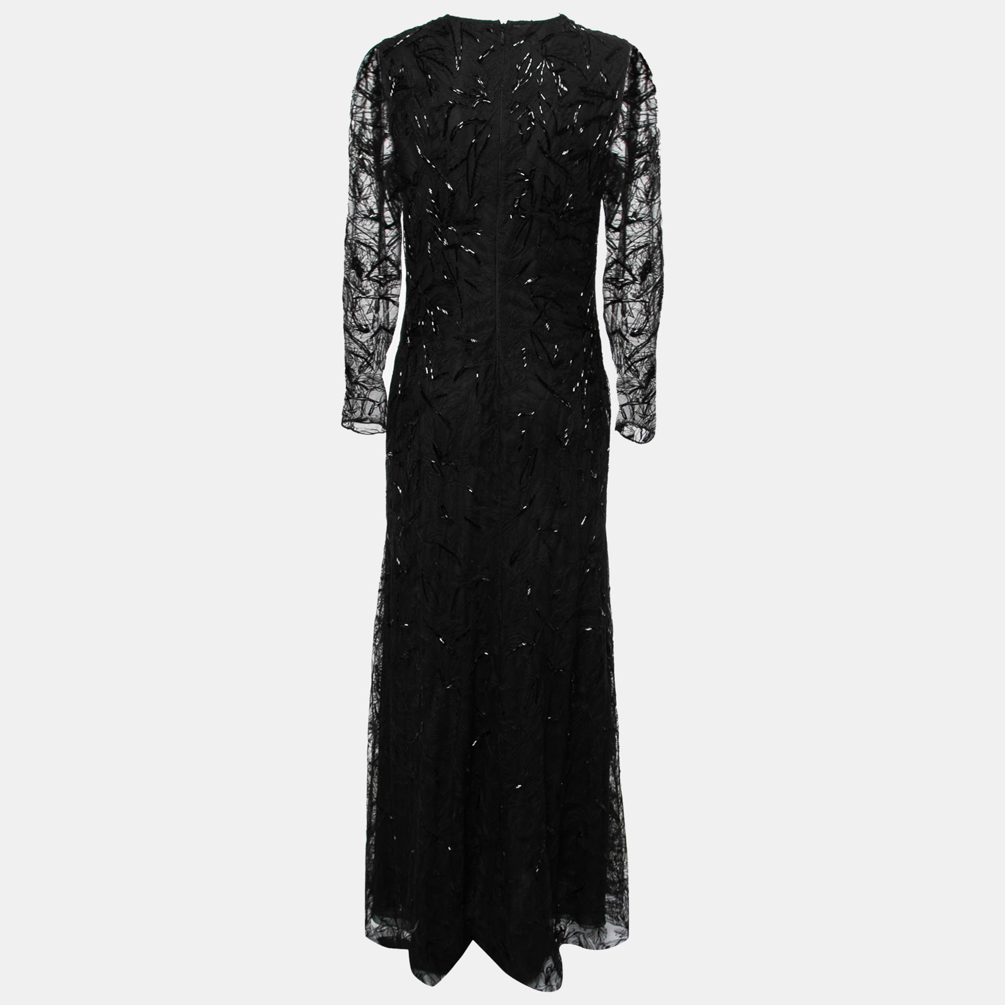 

Roberto Cavalli Black Mesh Sequin and Lace Embellished Maxi Dress