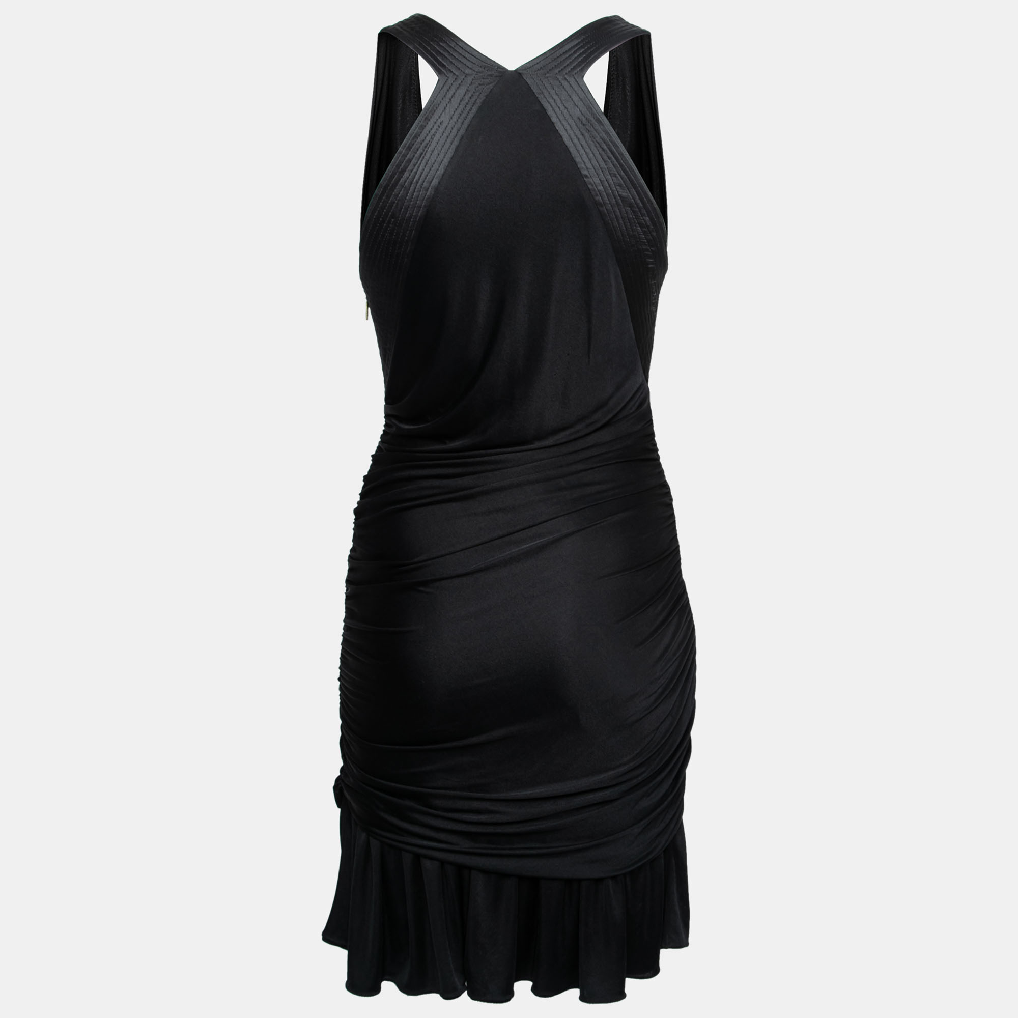 

Roberto Cavalli Black Jersey Ruched Plunging Neck Dresses