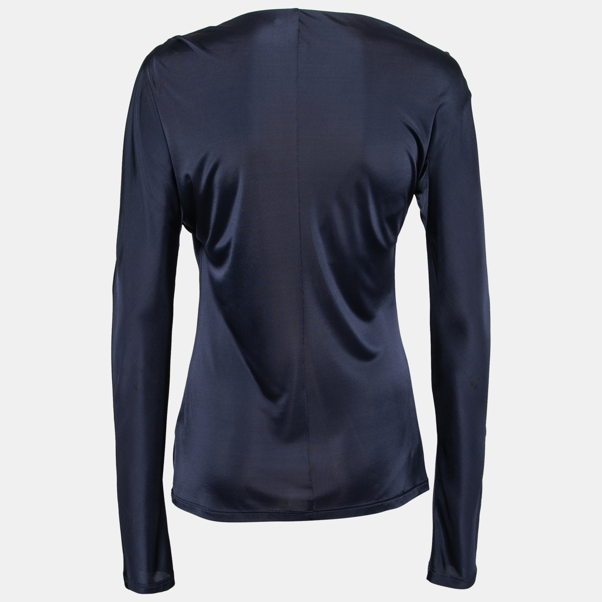 

Roberto Cavalli Navy Blue Jersey Ruched Long Sleeve Blouse