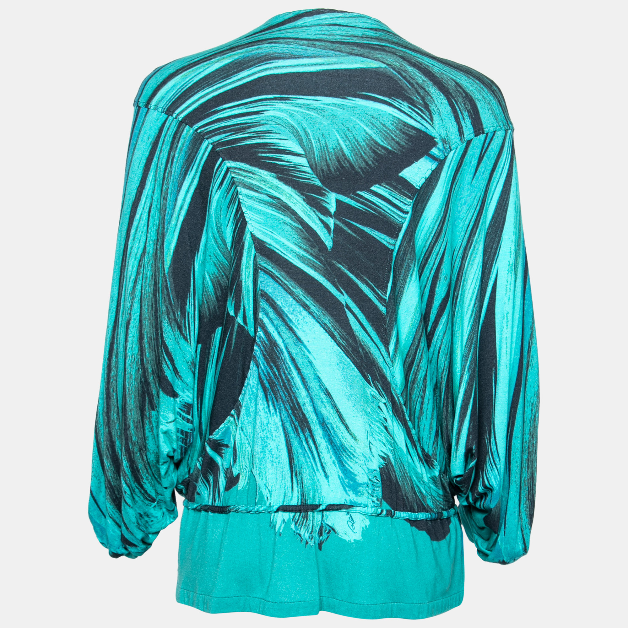 

Roberto Cavalli Green Printed Jersey Drawstring Waist Detail Top
