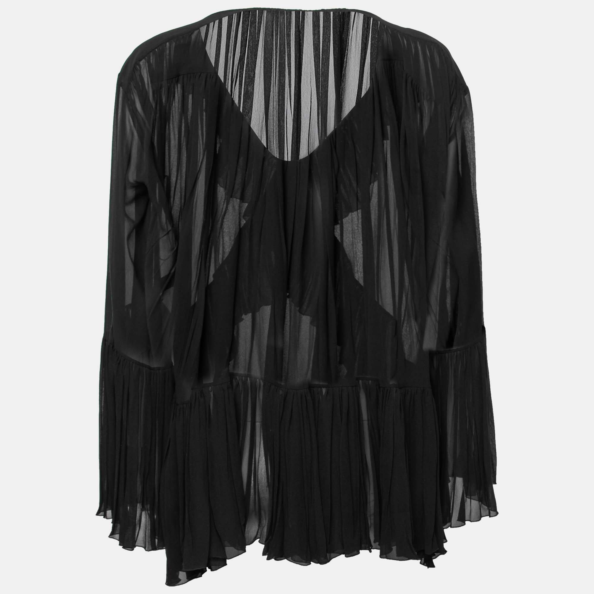 

Roberto Cavalli Black Silk Ruffled Blouse