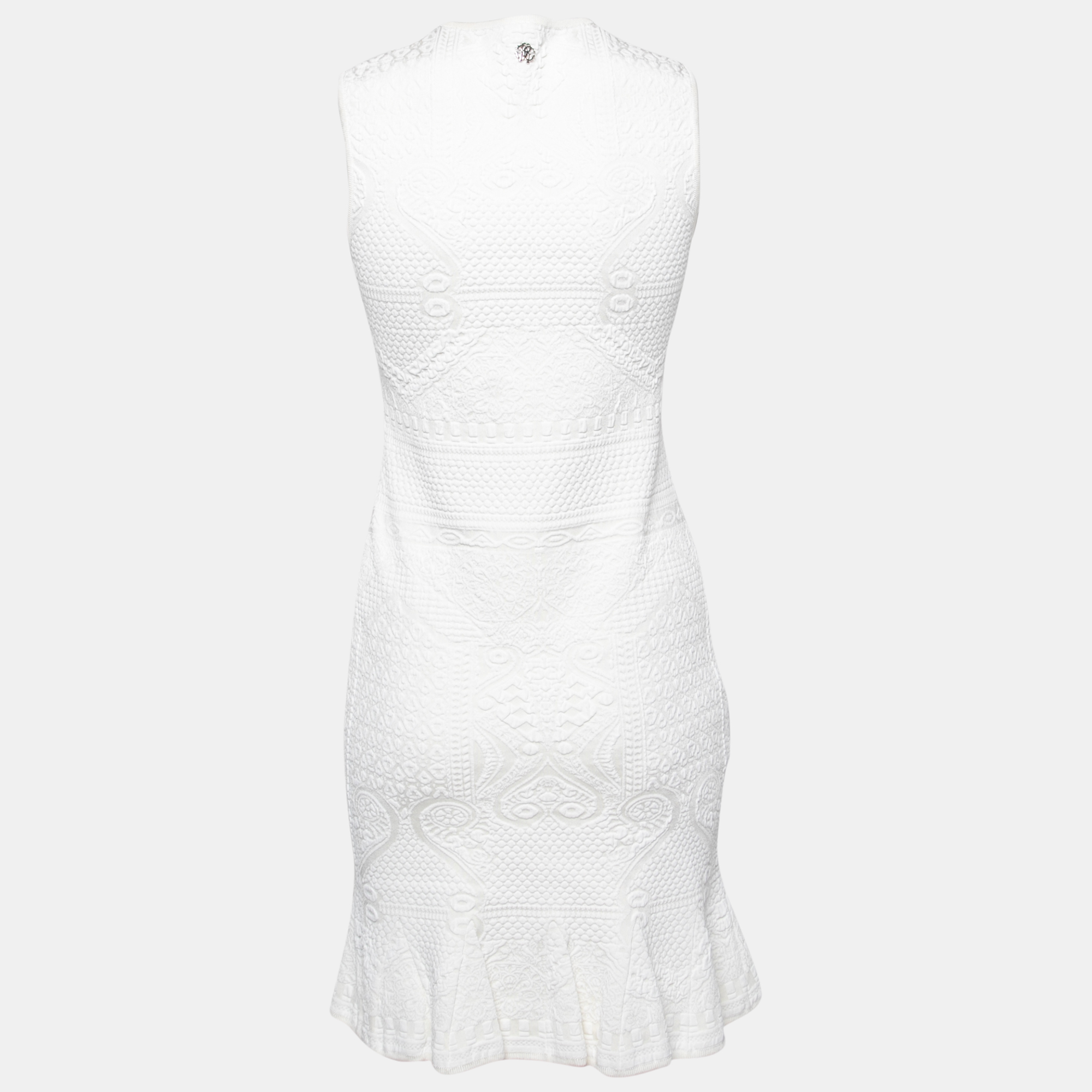 

Roberto Cavalli White Patterned Knit Sleeveless V-Neck Dress