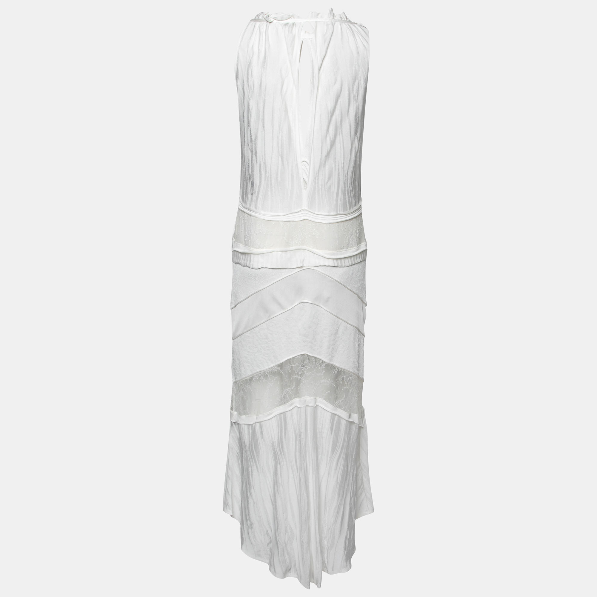

Roberto Cavalli White Patterned Knit & Lace Paneled Maxi Dress