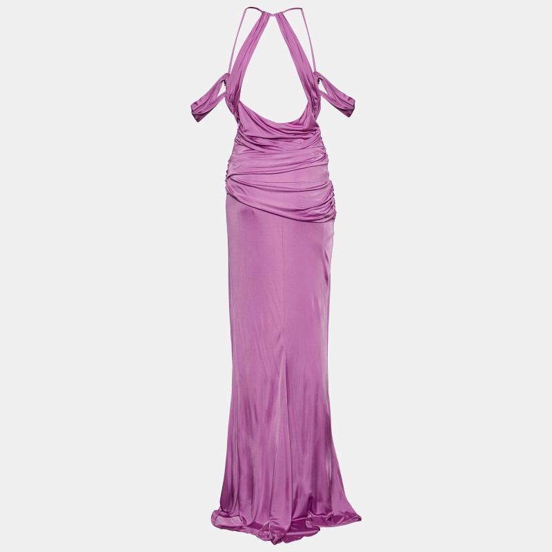 

Roberto Cavalli Pink Jersey Flower Brooch Detail Sleeveless Maxi Dress