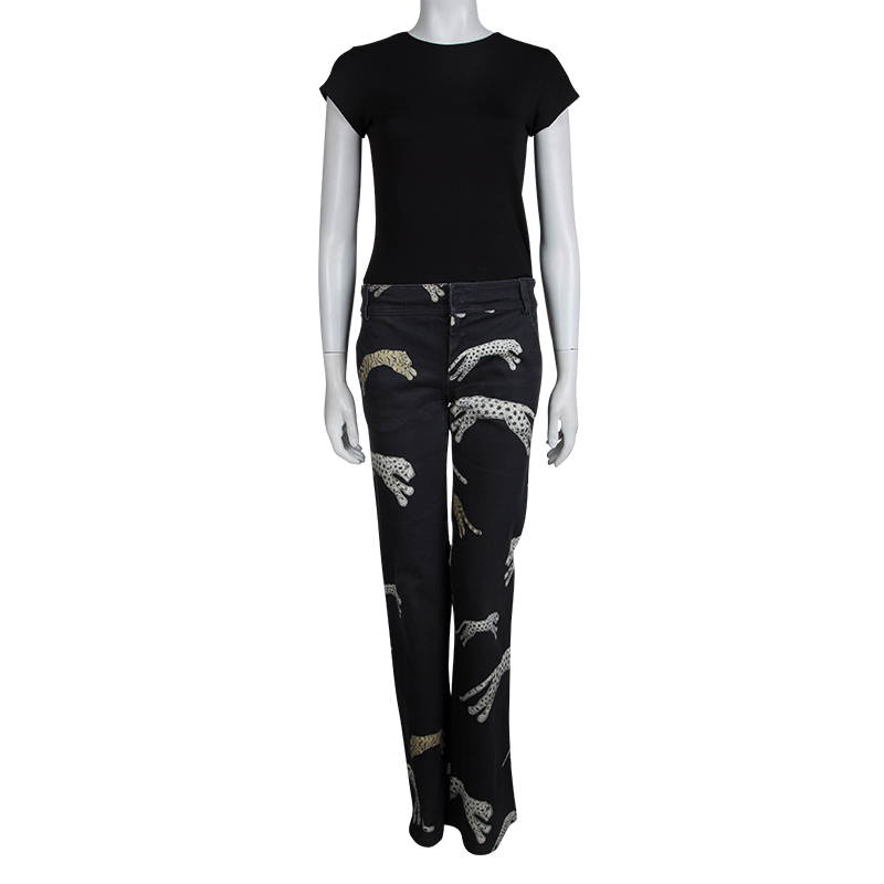 

Roberto Cavalli Black Glitter Tiger Print Boot Cut Jeans